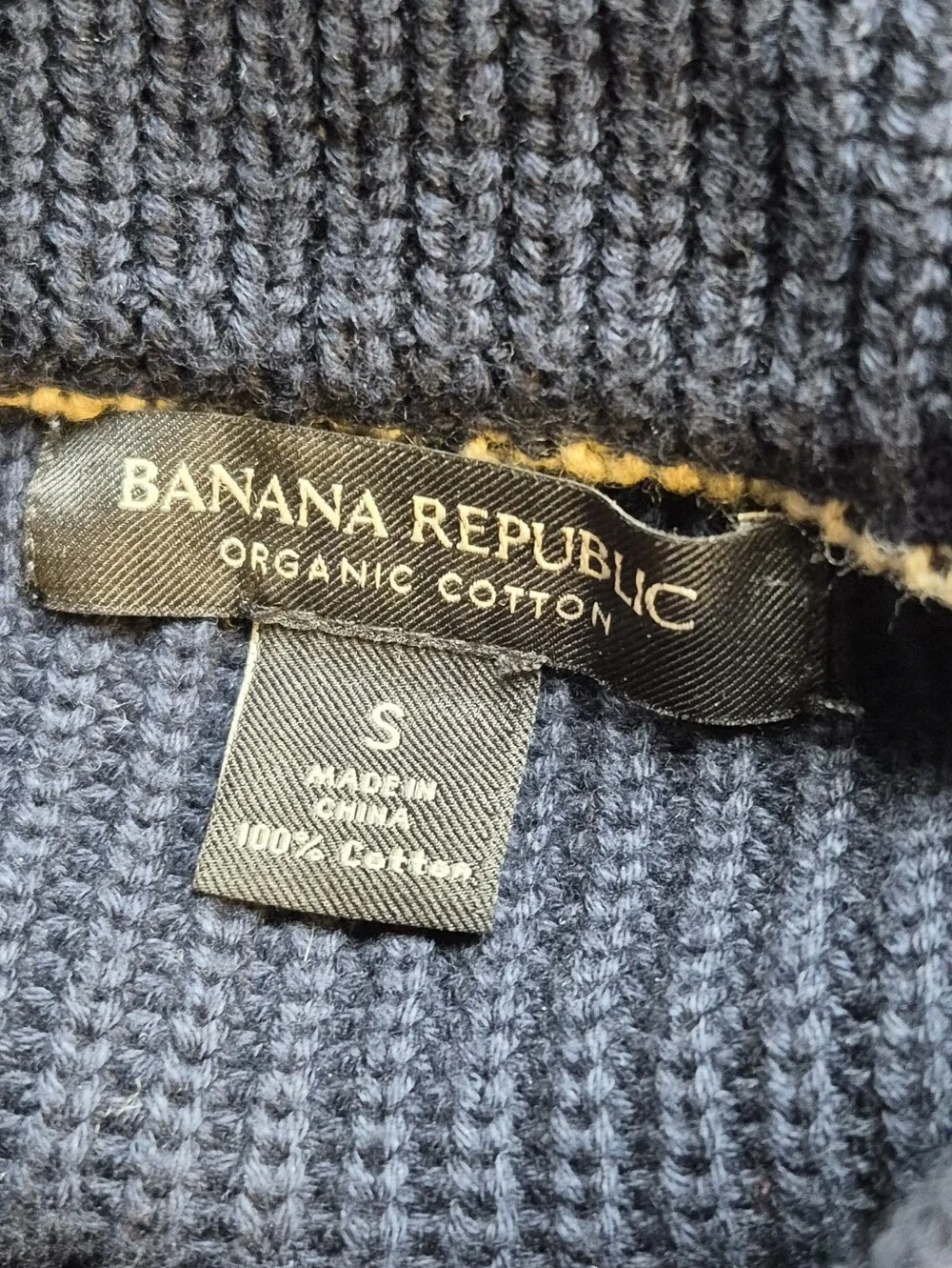 Banana Republic Fisherman Sweater Navy Striped Organic Cotton Men's Sz Small EUC